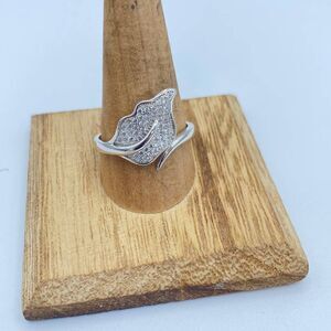 Micro Pave Cz Diamond Leaf Sterling Silver Ring Size 11